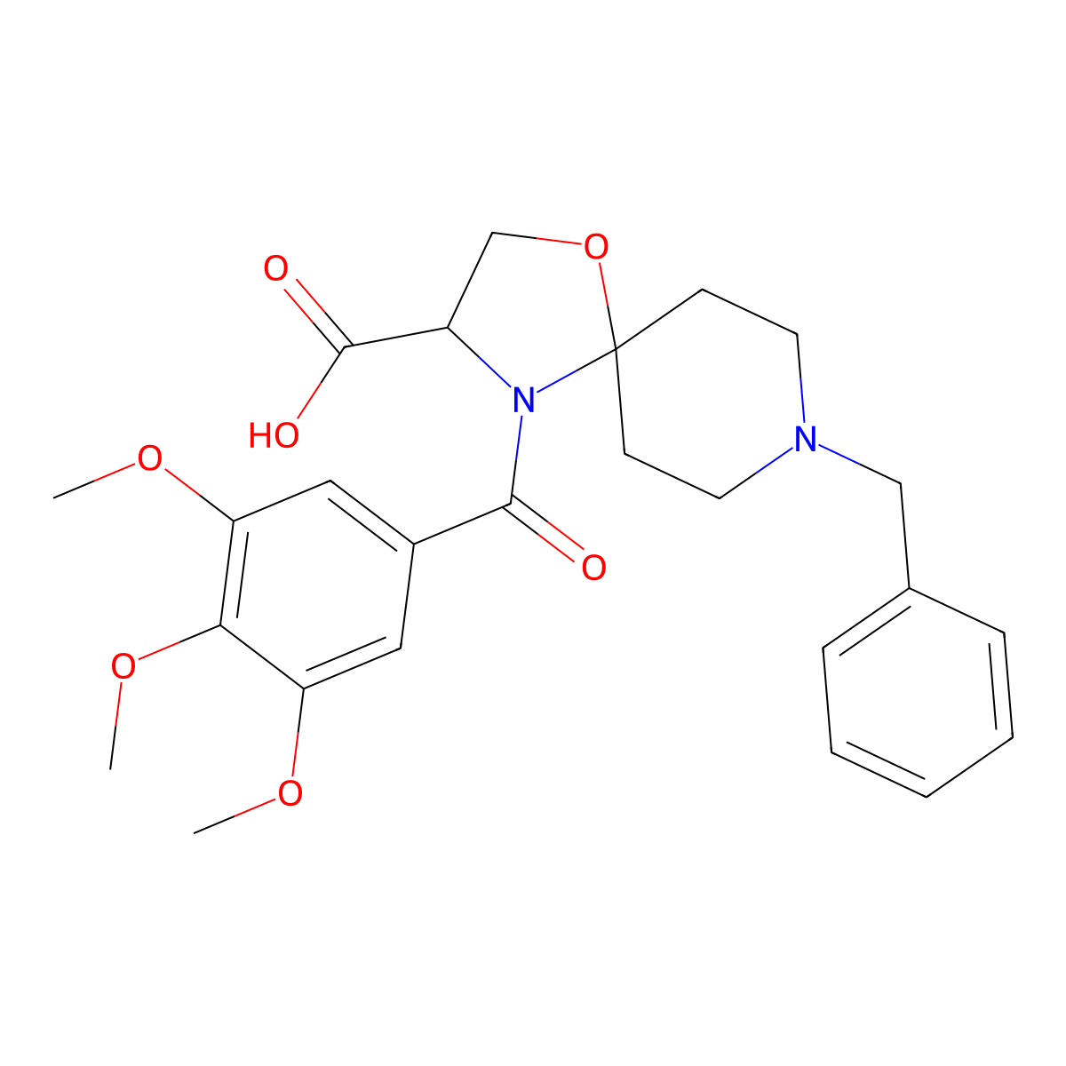 8-Benzyl-4-(3,4,5-trimethoxybenzoyl)-1-oxa-4,8-diazaspiro[4.5]decane-3-carboxylic acid molecular structure, CAS 1326811-56-6