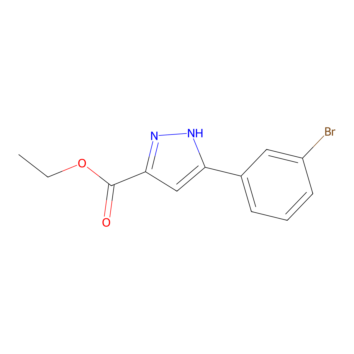Ethyl 3-(3-bromophenyl)-1H-pyrazole-5-carboxylate molecular structure, CAS 1326811-82-8