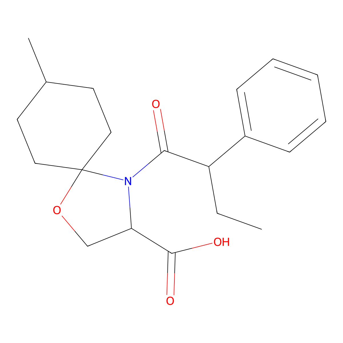 8-Methyl-4-(2-phenylbutanoyl)-1-oxa-4-azaspiro[4.5]decane-3-carboxylic acid molecular structure, CAS 1326811-87-3