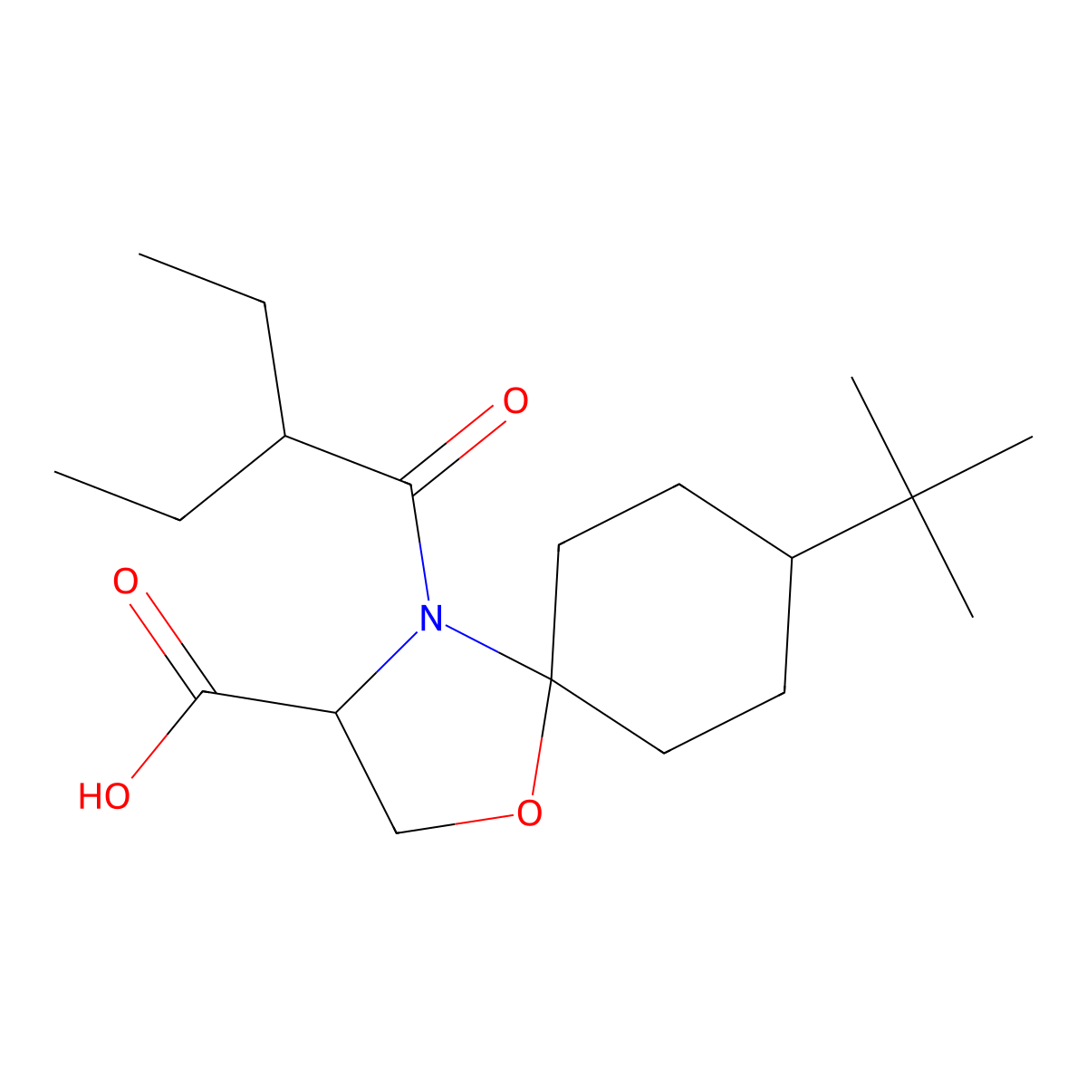 8-tert-Butyl-4-(2-ethylbutanoyl)-1-oxa-4-azaspiro[4.5]decane-3-carboxylic acid molecular structure, CAS 1326811-88-4
