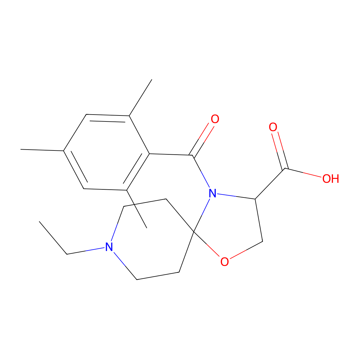 8-Ethyl-4-(2,4,6-trimethylbenzoyl)-1-oxa-4,8-diazaspiro[4.5]decane-3-carboxylic acid molecular structure, CAS 1326811-90-8