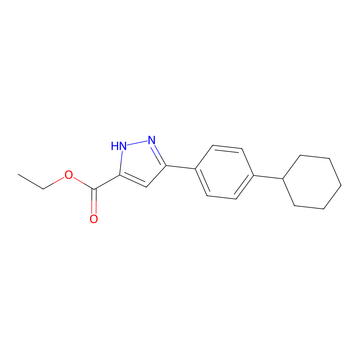 Ethyl 5-(4-cyclohexylphenyl)-1H-pyrazole-3-carboxylate molecular structure, CAS 1326811-96-4
