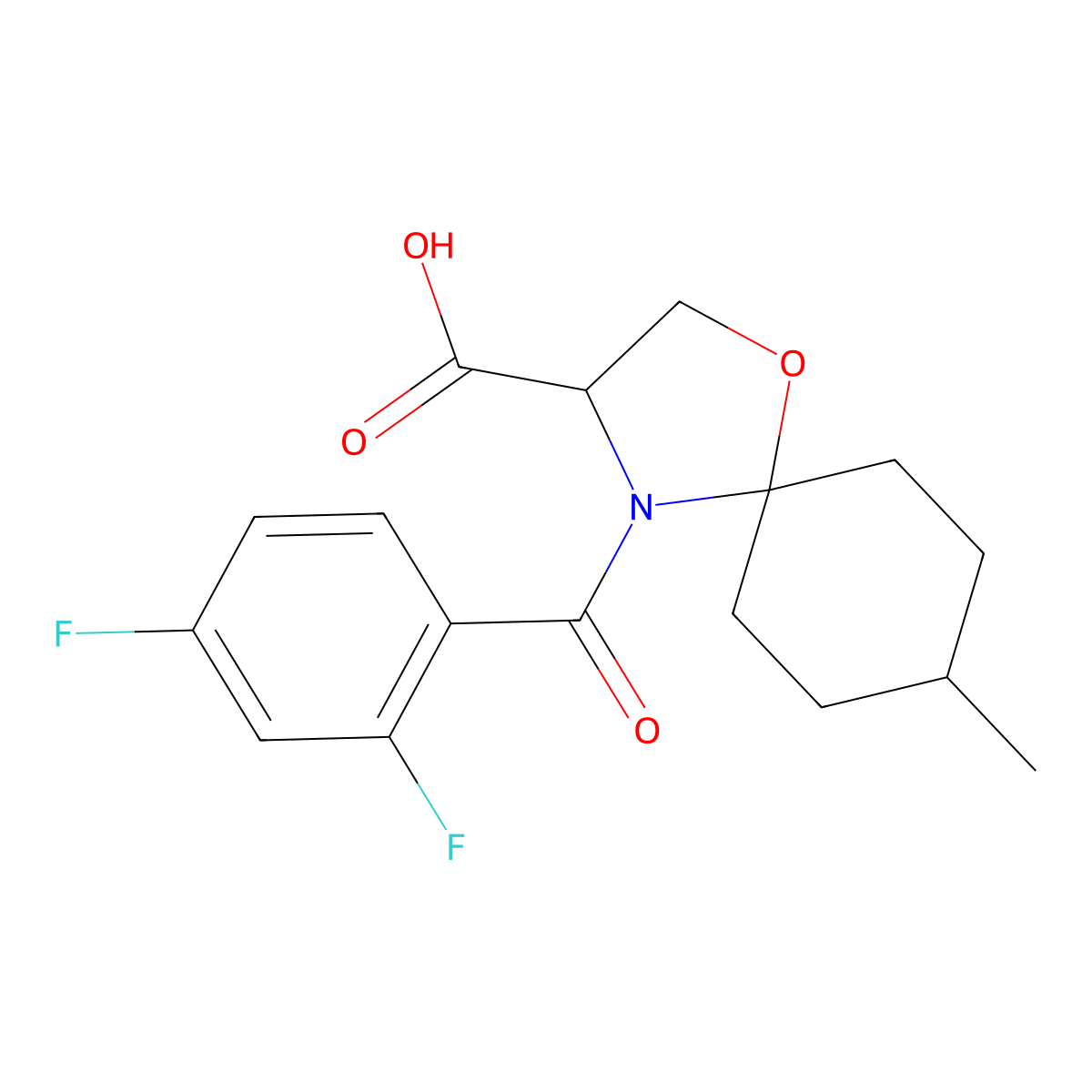 4-(2,4-Difluorobenzoyl)-8-methyl-1-oxa-4-azaspiro[4.5]decane-3-carboxylic acid molecular structure, CAS 1326812-03-6