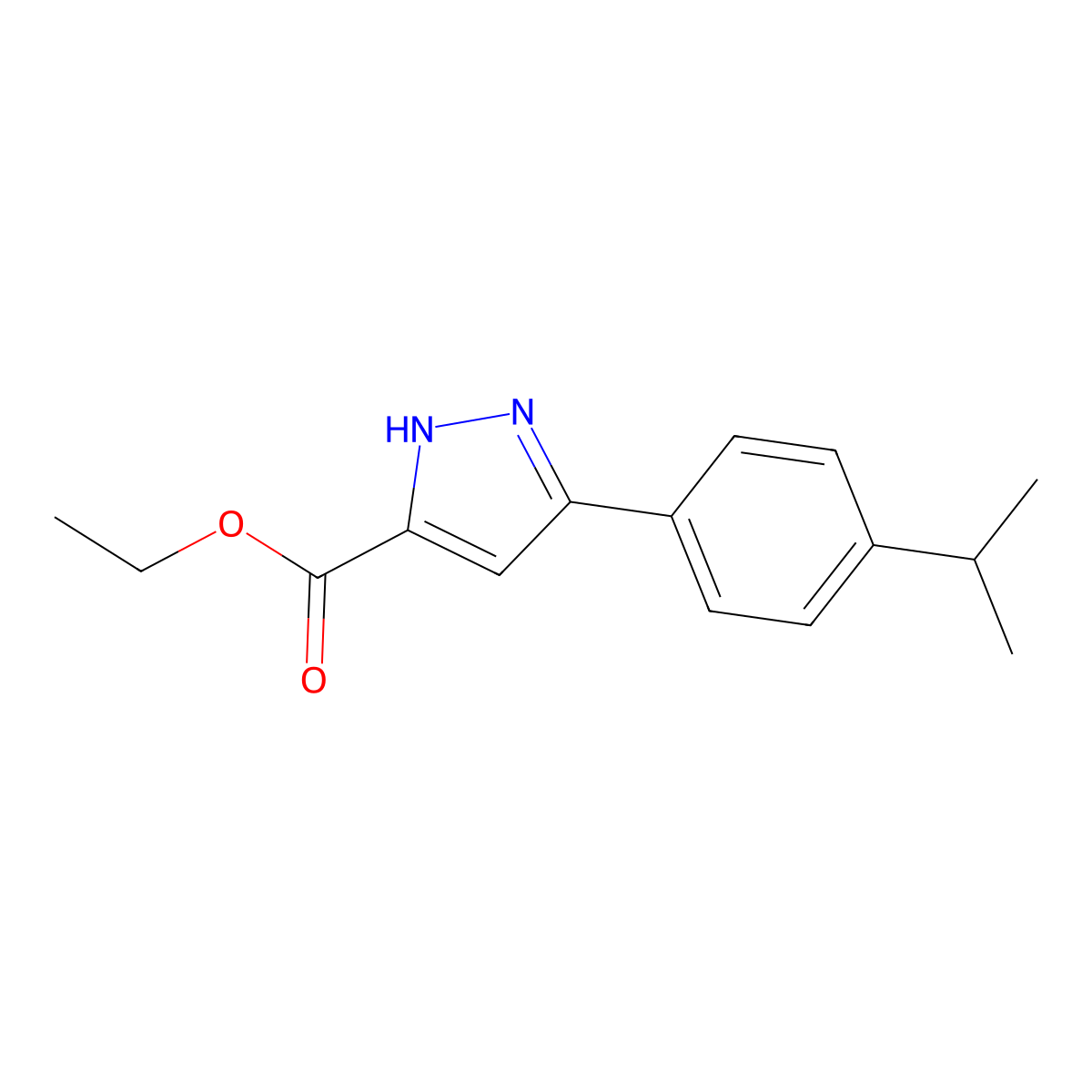 Ethyl 5-[4-(propan-2-yl)phenyl]-1H-pyrazole-3-carboxylate molecular structure, CAS 1326812-05-8