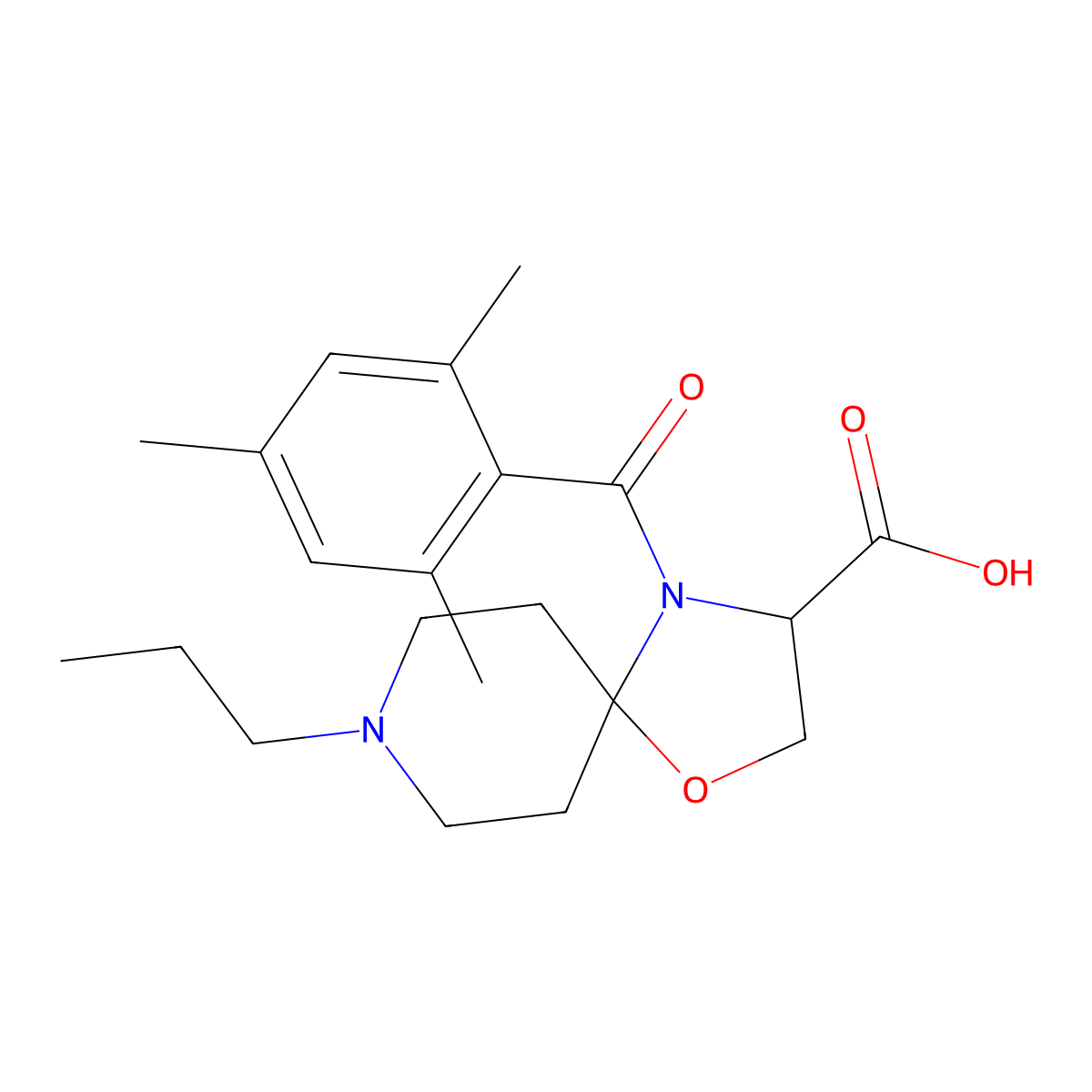 8-Propyl-4-(2,4,6-trimethylbenzoyl)-1-oxa-4,8-diazaspiro[4.5]decane-3-carboxylic acid molecular structure, CAS 1326812-13-8