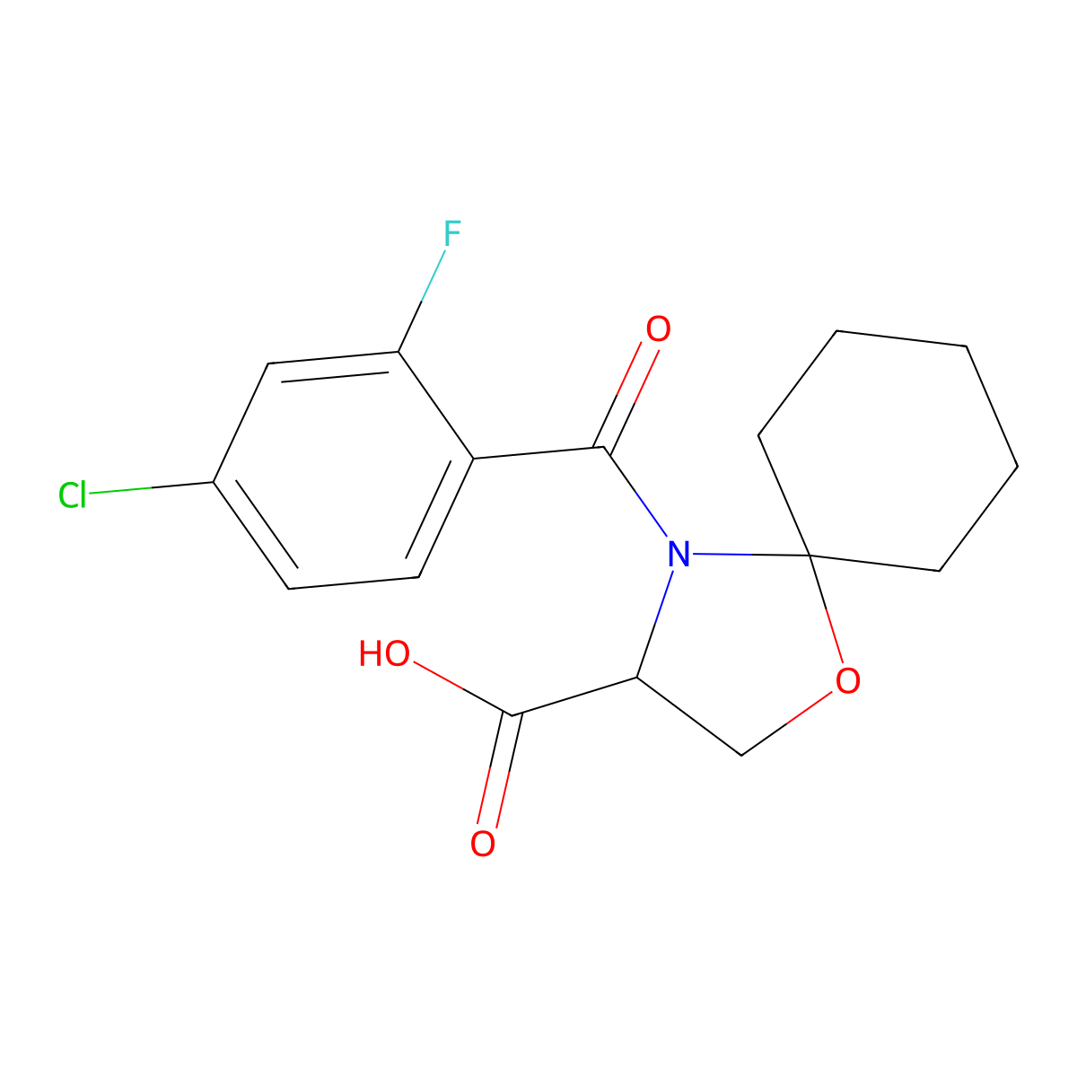 4-(4-Chloro-2-fluorobenzoyl)-1-oxa-4-azaspiro[4.5]decane-3-carboxylic acid molecular structure, CAS 1326812-21-8