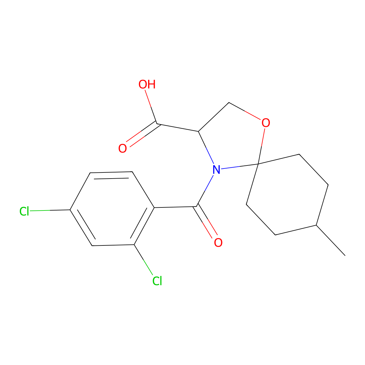 4-(2,4-Dichlorobenzoyl)-8-methyl-1-oxa-4-azaspiro[4.5]decane-3-carboxylic acid molecular structure, CAS 1326812-28-5