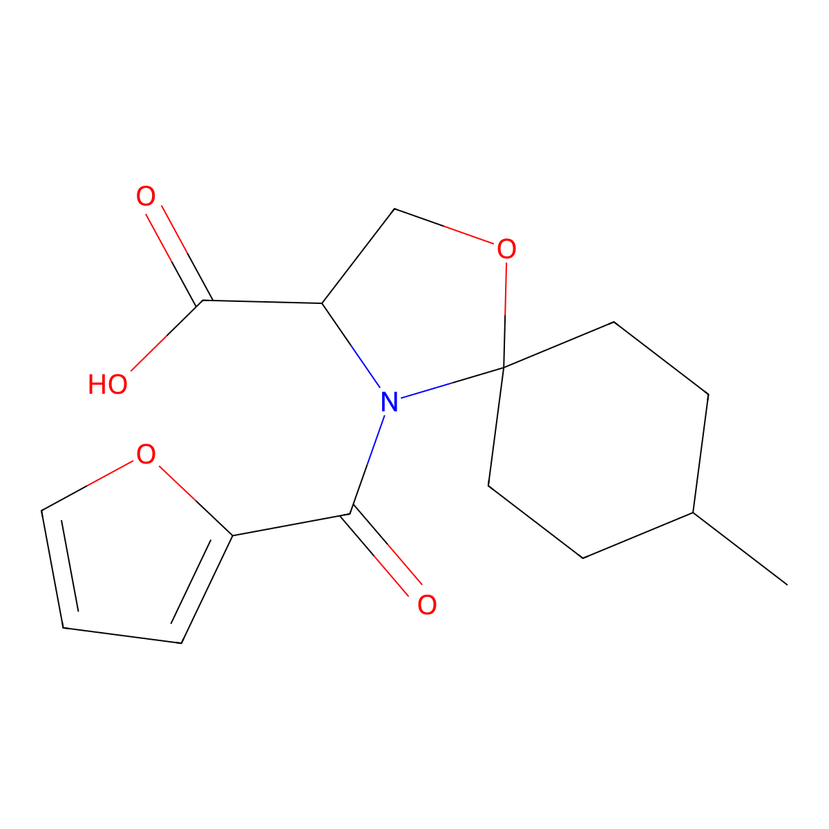 4-(Furan-2-carbonyl)-8-methyl-1-oxa-4-azaspiro[4.5]decane-3-carboxylic acid molecular structure, CAS 1326812-44-5