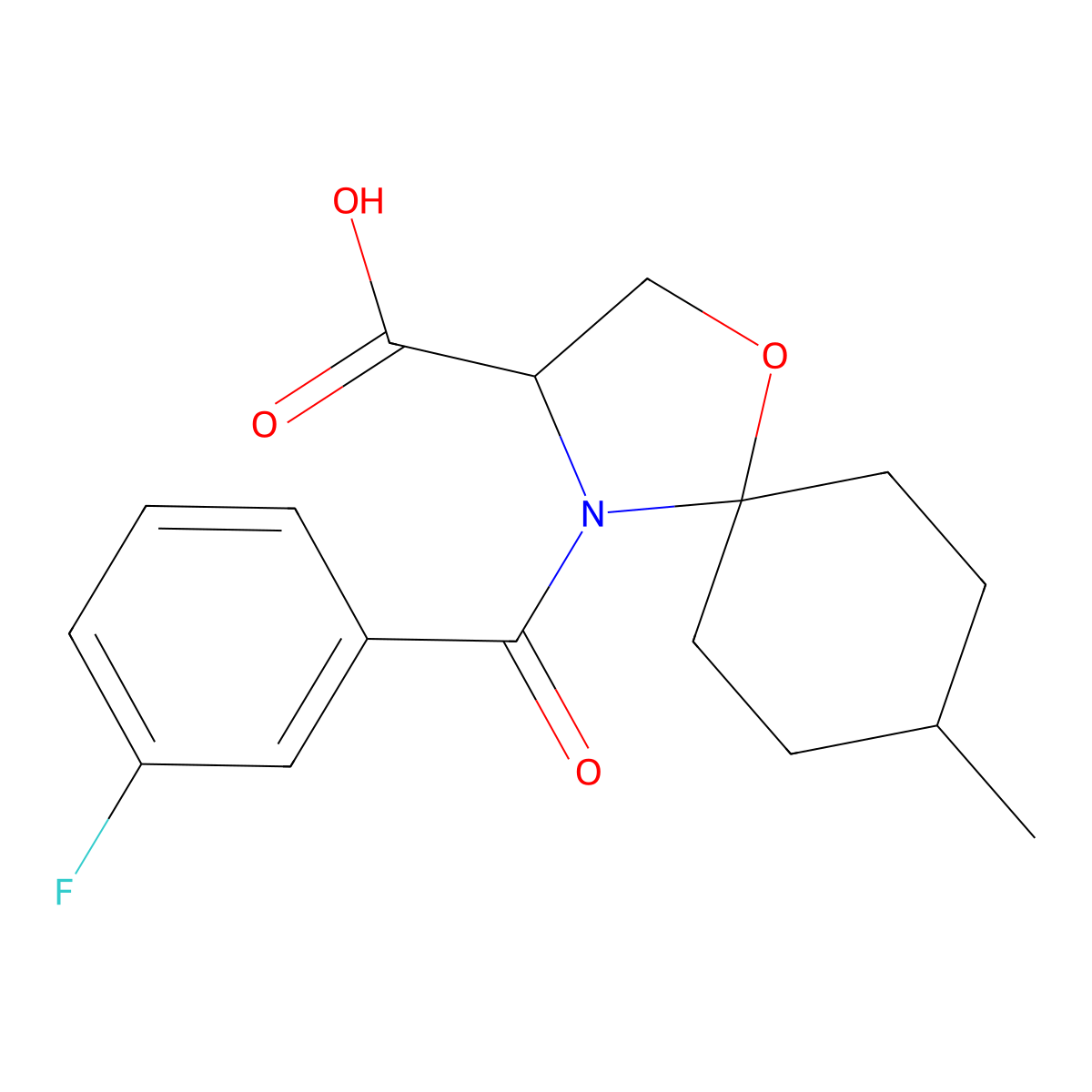 4-(3-Fluorobenzoyl)-8-methyl-1-oxa-4-azaspiro[4.5]decane-3-carboxylic acid molecular structure, CAS 1326812-49-0