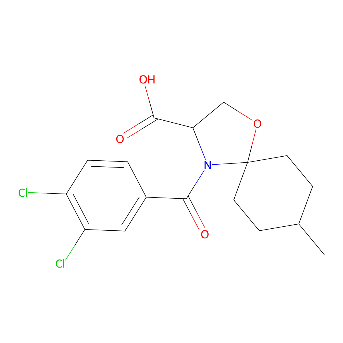 4-(3,4-Dichlorobenzoyl)-8-methyl-1-oxa-4-azaspiro[4.5]decane-3-carboxylic acid molecular structure, CAS 1326812-64-9