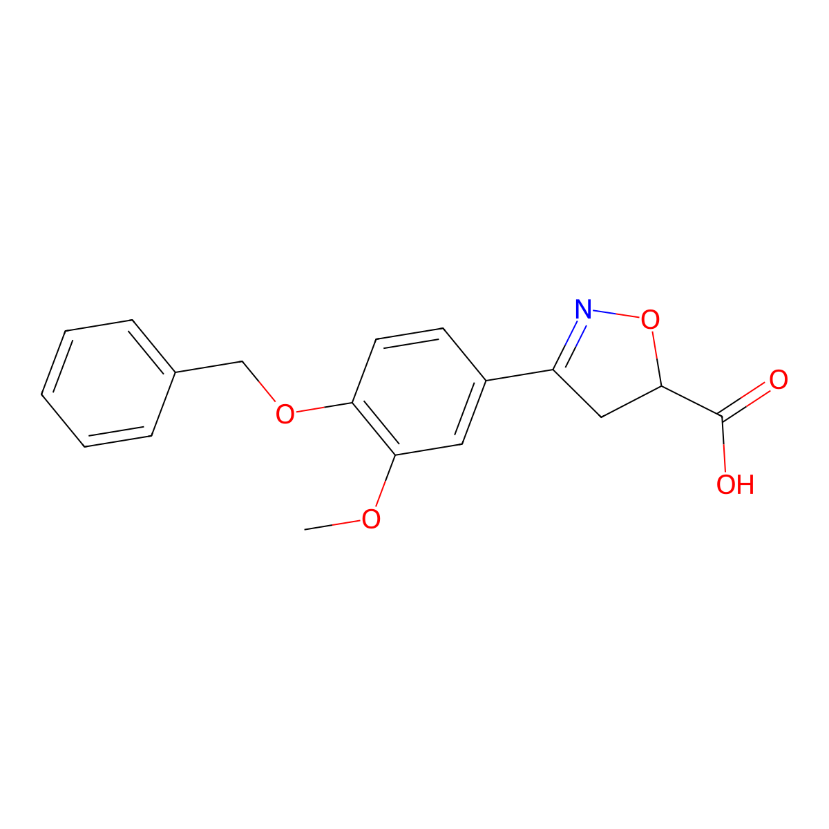 3-[4-(Benzyloxy)-3-methoxyphenyl]-4,5-dihydro-1,2-oxazole-5-carboxylic acid molecular structure, CAS 1326812-67-2