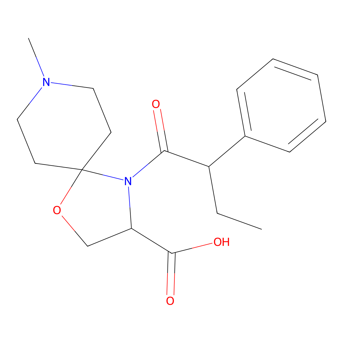 8-Methyl-4-(2-phenylbutanoyl)-1-oxa-4,8-diazaspiro[4.5]decane-3-carboxylic acid molecular structure, CAS 1326812-71-8