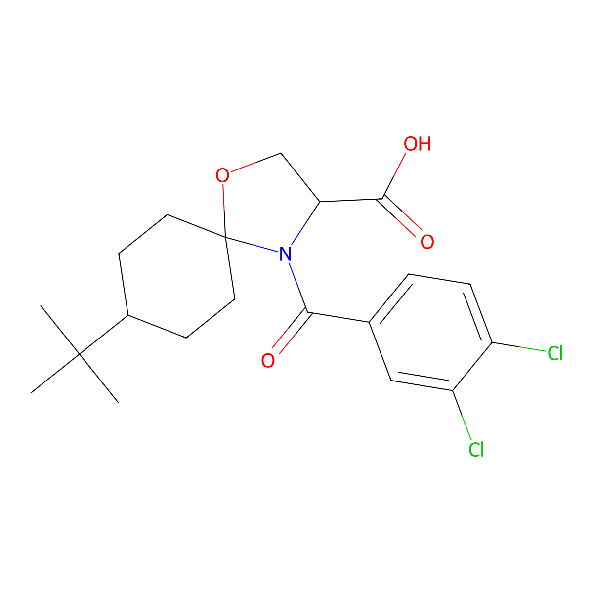 8-tert-Butyl-4-(3,4-dichlorobenzoyl)-1-oxa-4-azaspiro[4.5]decane-3-carboxylic acid molecular structure, CAS 1326812-81-0