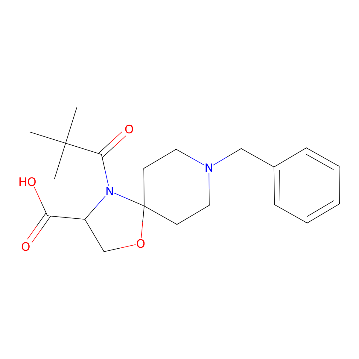 8-Benzyl-4-(2,2-dimethylpropanoyl)-1-oxa-4,8-diazaspiro[4.5]decane-3-carboxylic acid molecular structure, CAS 1326813-04-0