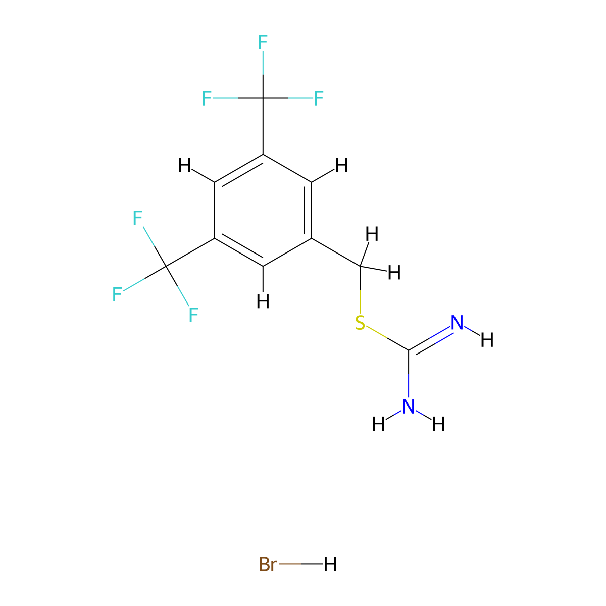({[3,5-Bis(trifluoromethyl)phenyl]methyl}sulfanyl)methanimidamide hydrobromide molecular structure, CAS 1326813-07-3