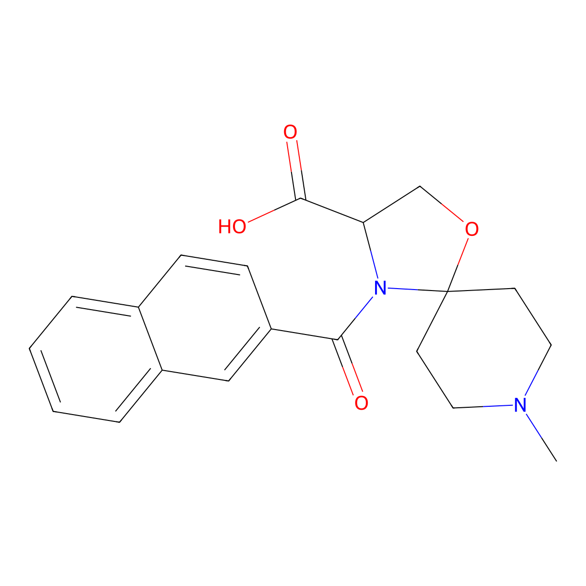 8-Methyl-4-(naphthalene-2-carbonyl)-1-oxa-4,8-diazaspiro[4.5]decane-3-carboxylic acid molecular structure, CAS 1326813-09-5
