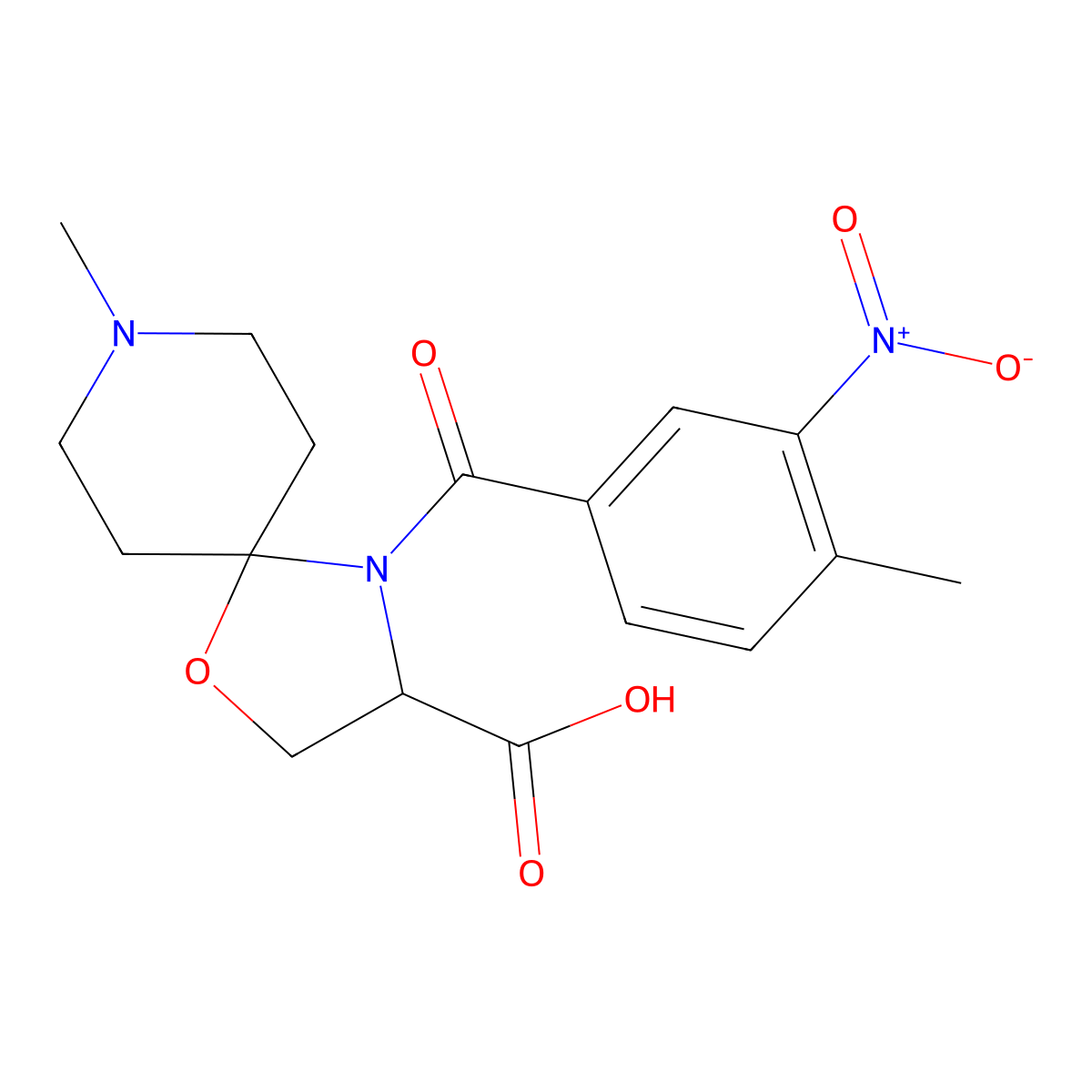 8-Methyl-4-(4-methyl-3-nitrobenzoyl)-1-oxa-4,8-diazaspiro[4.5]decane-3-carboxylic acid molecular structure, CAS 1326813-12-0