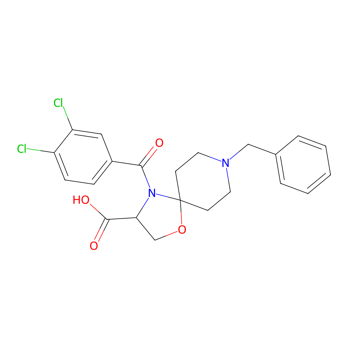 8-Benzyl-4-(3,4-dichlorobenzoyl)-1-oxa-4,8-diazaspiro[4.5]decane-3-carboxylic acid molecular structure, CAS 1326813-26-6