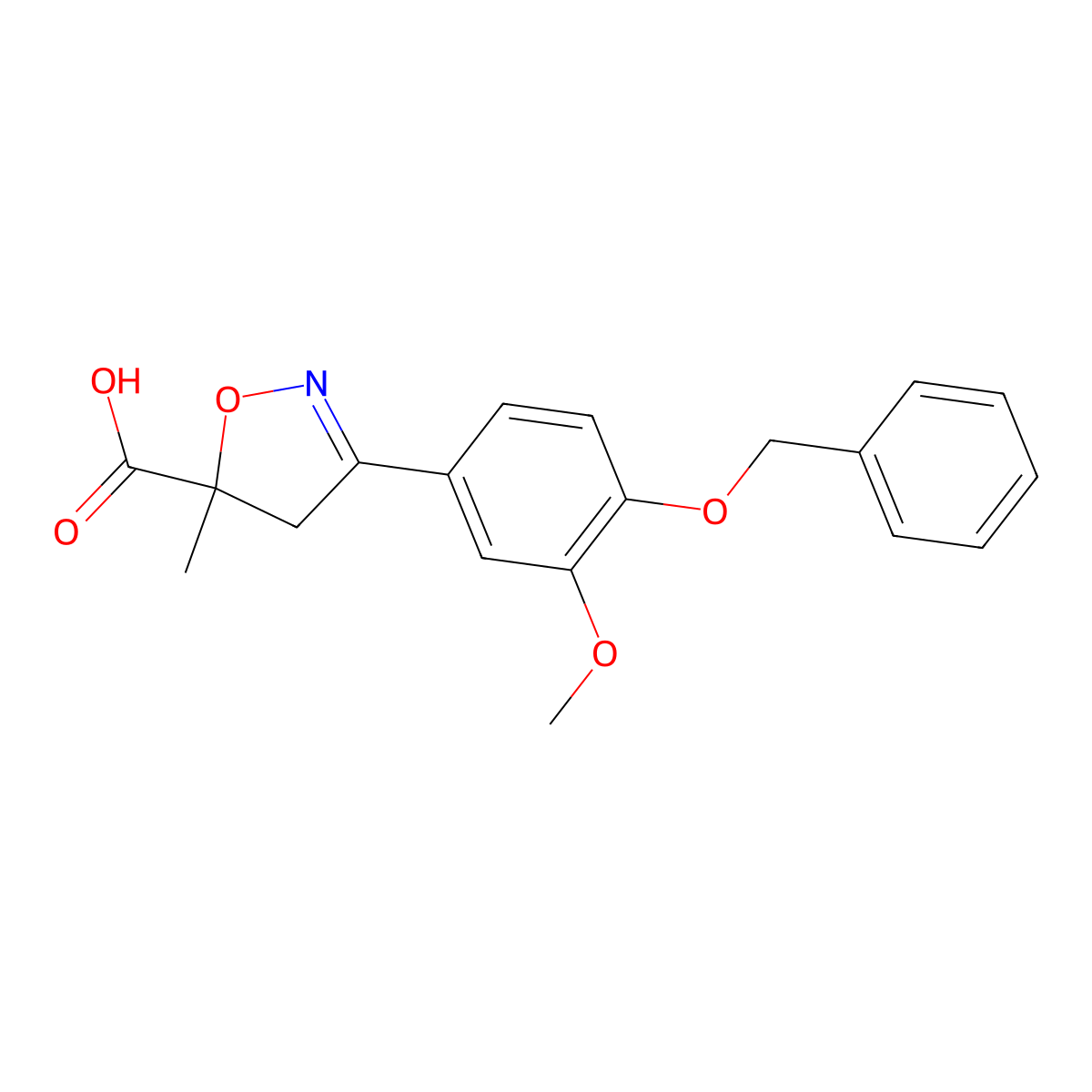 3-[4-(Benzyloxy)-3-methoxyphenyl]-5-methyl-4,5-dihydro-1,2-oxazole-5-carboxylic acid molecular structure, CAS 1326813-51-7