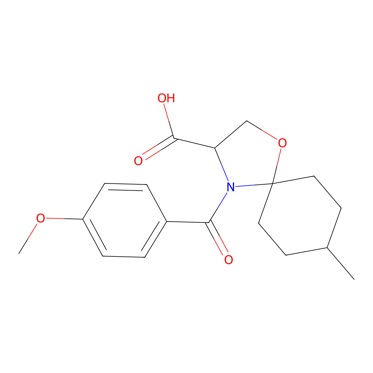 4-(4-Methoxybenzoyl)-8-methyl-1-oxa-4-azaspiro[4.5]decane-3-carboxylic acid molecular structure, CAS 1326813-56-2