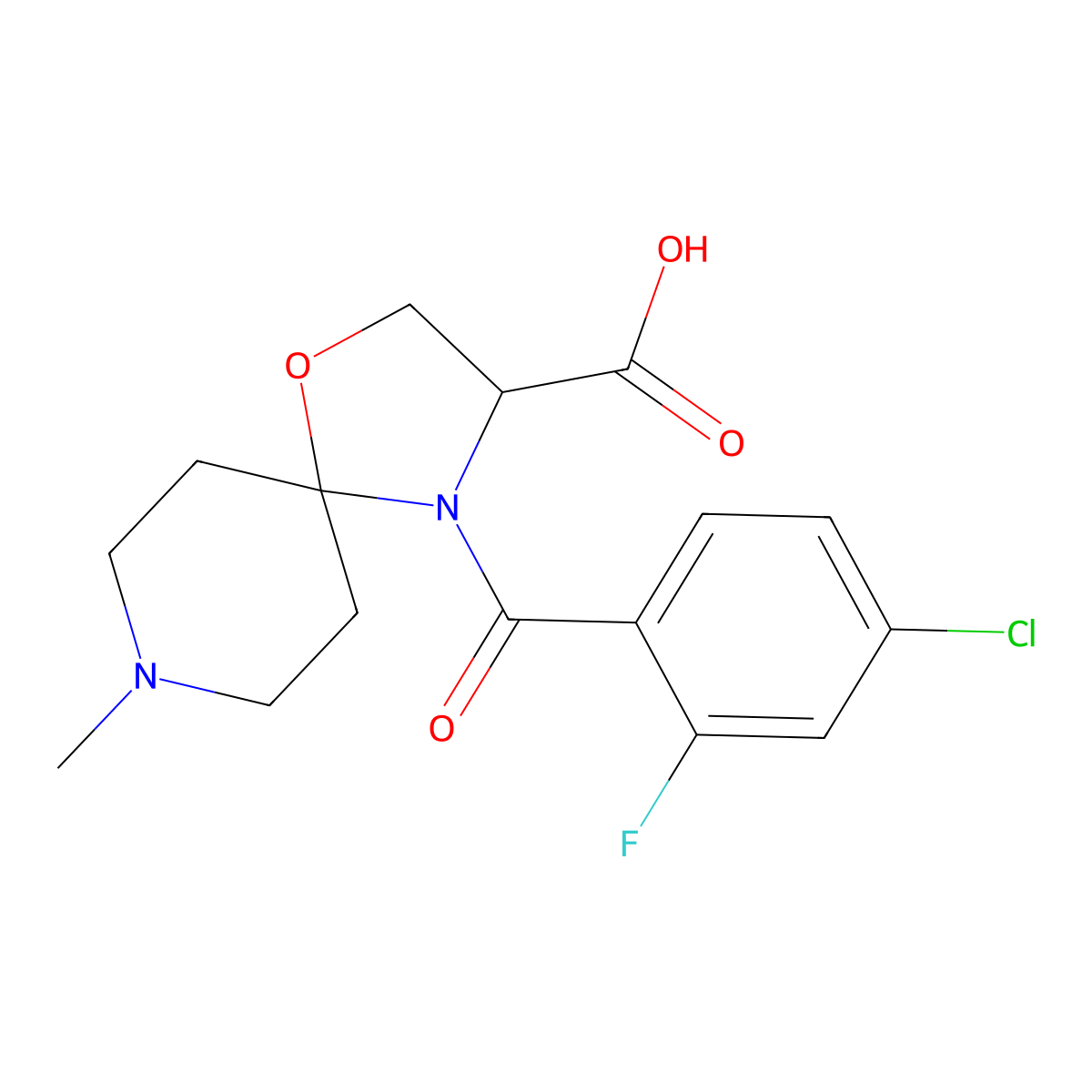4-(4-Chloro-2-fluorobenzoyl)-8-methyl-1-oxa-4,8-diazaspiro[4.5]decane-3-carboxylic acid molecular structure, CAS 1326813-62-0