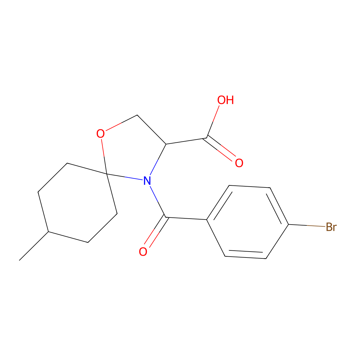 4-(4-Bromobenzoyl)-8-methyl-1-oxa-4-azaspiro[4.5]decane-3-carboxylic acid molecular structure, CAS 1326813-64-2