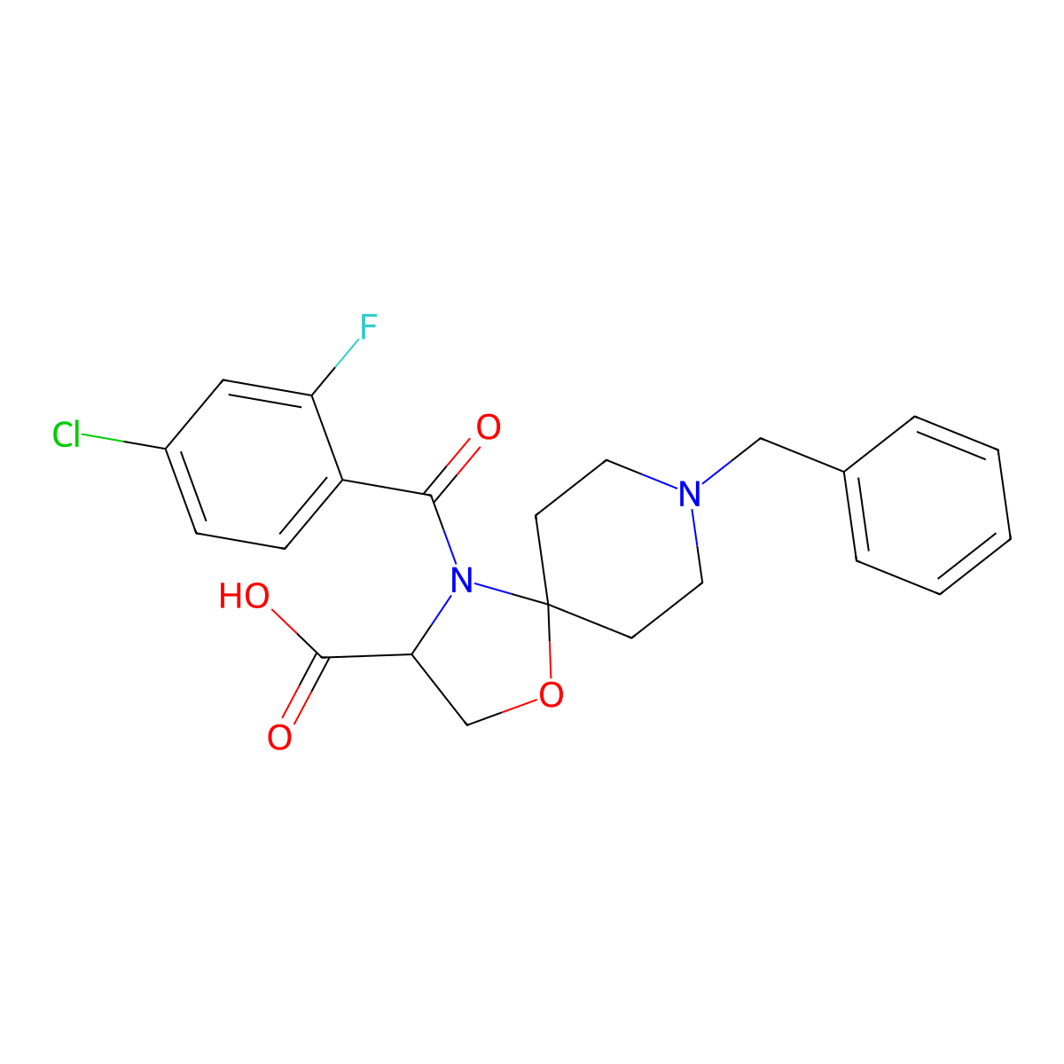 8-Benzyl-4-(4-chloro-2-fluorobenzoyl)-1-oxa-4,8-diazaspiro[4.5]decane-3-carboxylic acid molecular structure, CAS 1326813-69-7