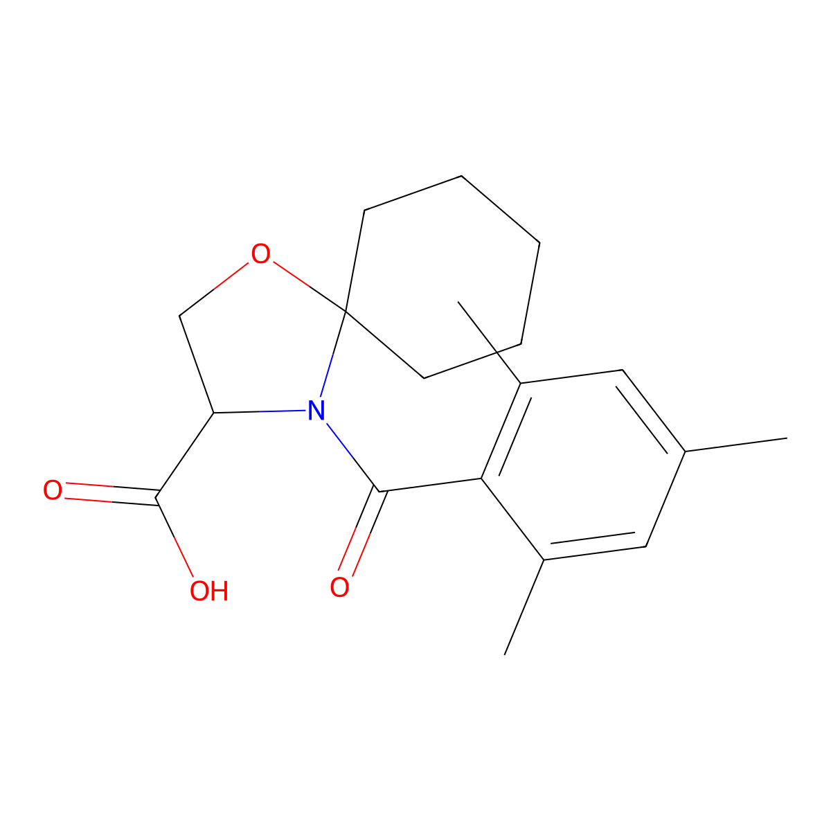 4-(2,4,6-Trimethylbenzoyl)-1-oxa-4-azaspiro[4.5]decane-3-carboxylic acid molecular structure, CAS 1326813-90-4