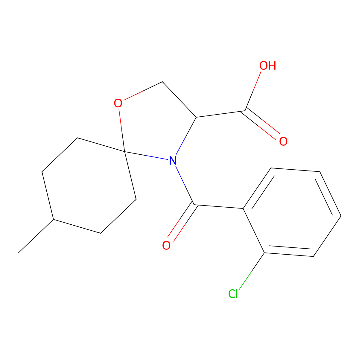 4-(2-Chlorobenzoyl)-8-methyl-1-oxa-4-azaspiro[4.5]decane-3-carboxylic acid molecular structure, CAS 1326813-91-5
