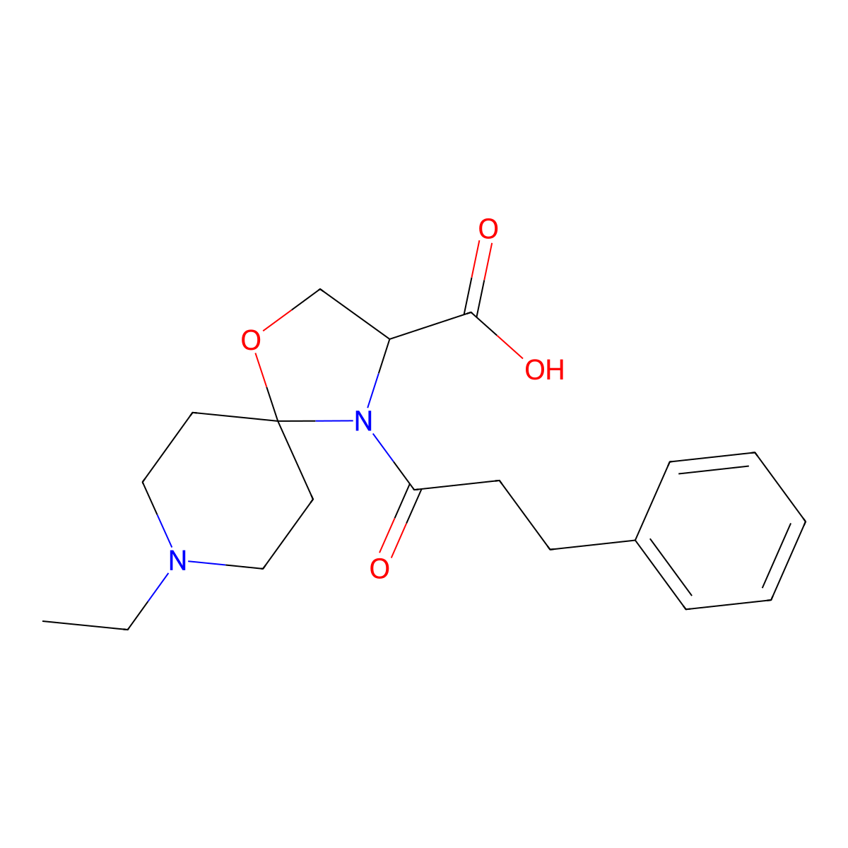 8-Ethyl-4-(3-phenylpropanoyl)-1-oxa-4,8-diazaspiro[4.5]decane-3-carboxylic acid molecular structure, CAS 1326814-02-1