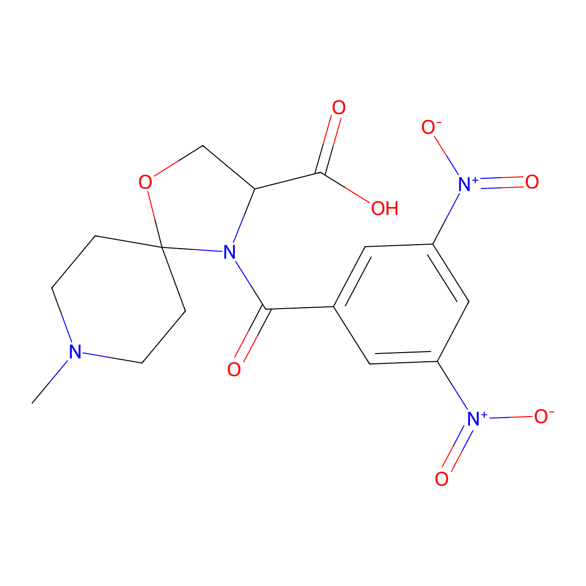 4-(3,5-Dinitrobenzoyl)-8-methyl-1-oxa-4,8-diazaspiro[4.5]decane-3-carboxylic acid molecular structure, CAS 1326814-06-5