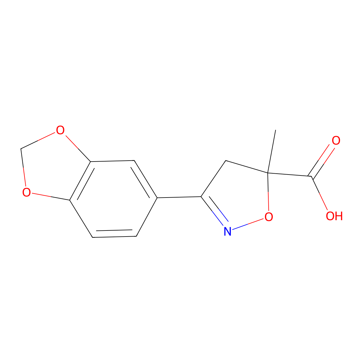 3-(2H-1,3-Benzodioxol-5-yl)-5-methyl-4,5-dihydro-1,2-oxazole-5-carboxylic acid molecular structure, CAS 1326814-07-6