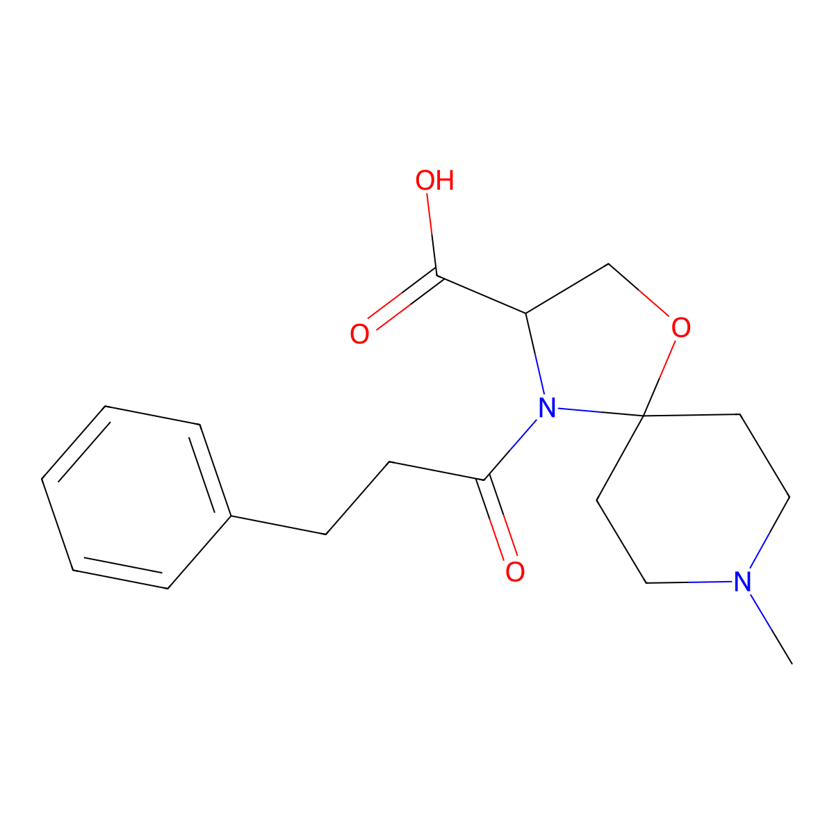 8-Methyl-4-(3-phenylpropanoyl)-1-oxa-4,8-diazaspiro[4.5]decane-3-carboxylic acid molecular structure, CAS 1326814-27-0