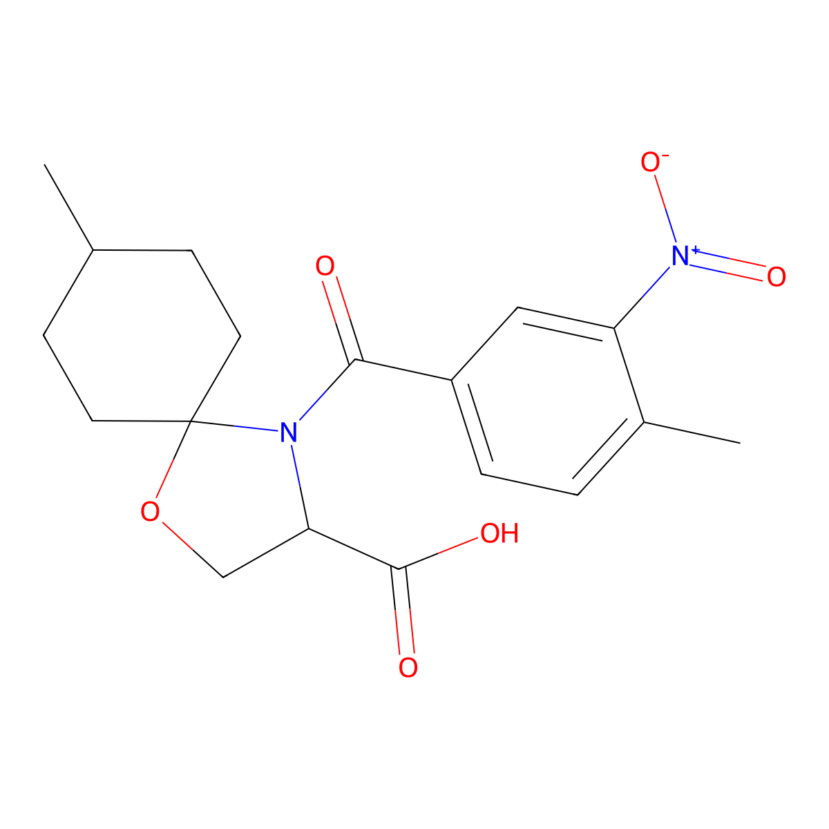 8-Methyl-4-(4-methyl-3-nitrobenzoyl)-1-oxa-4-azaspiro[4.5]decane-3-carboxylic acid molecular structure, CAS 1326814-33-8