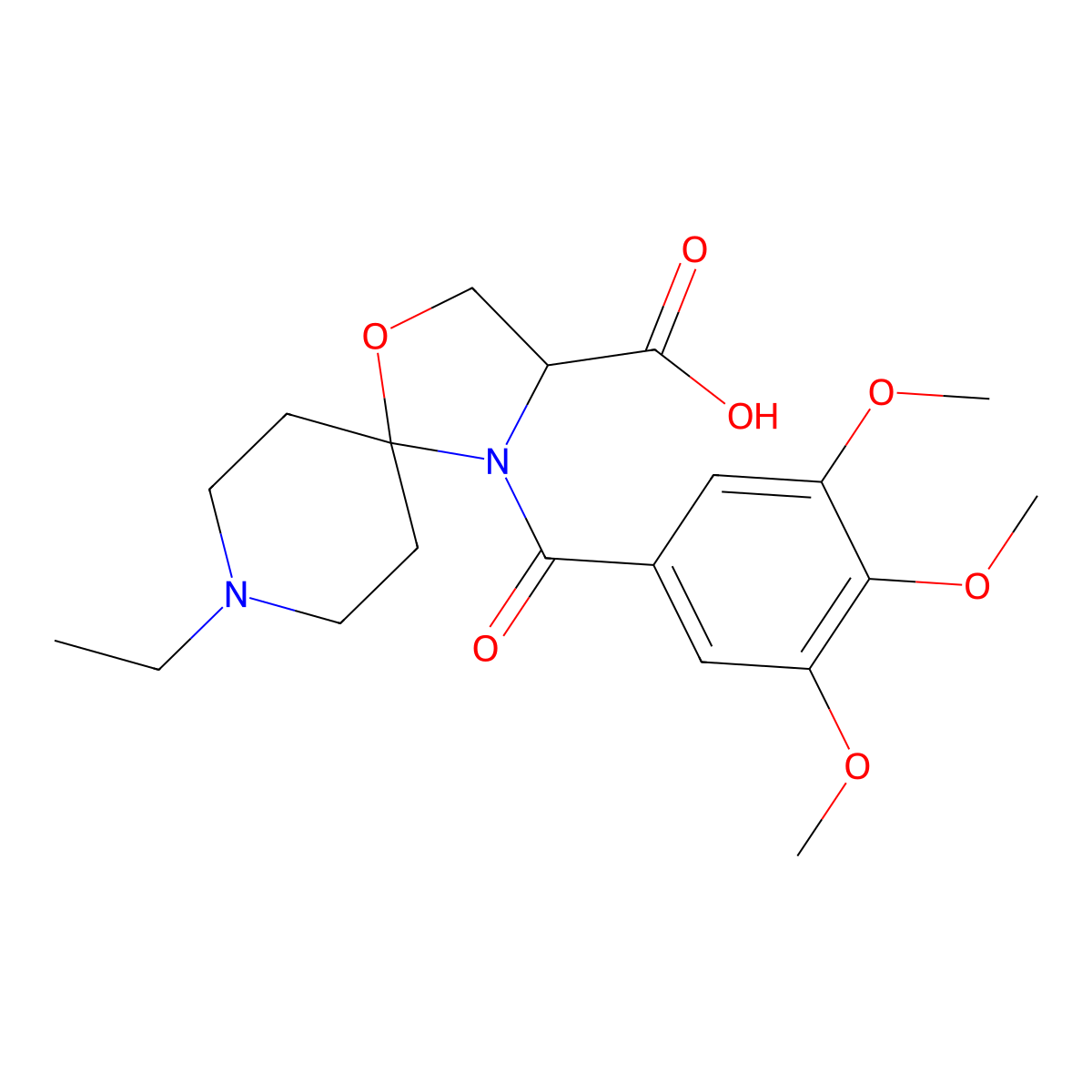 8-Ethyl-4-(3,4,5-trimethoxybenzoyl)-1-oxa-4,8-diazaspiro[4.5]decane-3-carboxylic acid molecular structure, CAS 1326814-48-5