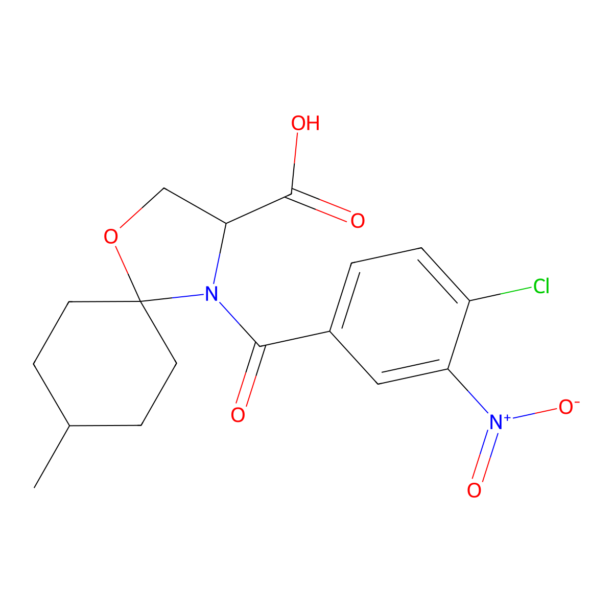4-(4-Chloro-3-nitrobenzoyl)-8-methyl-1-oxa-4-azaspiro[4.5]decane-3-carboxylic acid molecular structure, CAS 1326814-63-4
