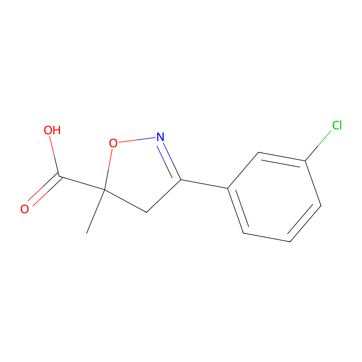 3-(3-Chlorophenyl)-5-methyl-4,5-dihydro-1,2-oxazole-5-carboxylic acid molecular structure, CAS 1326814-71-4
