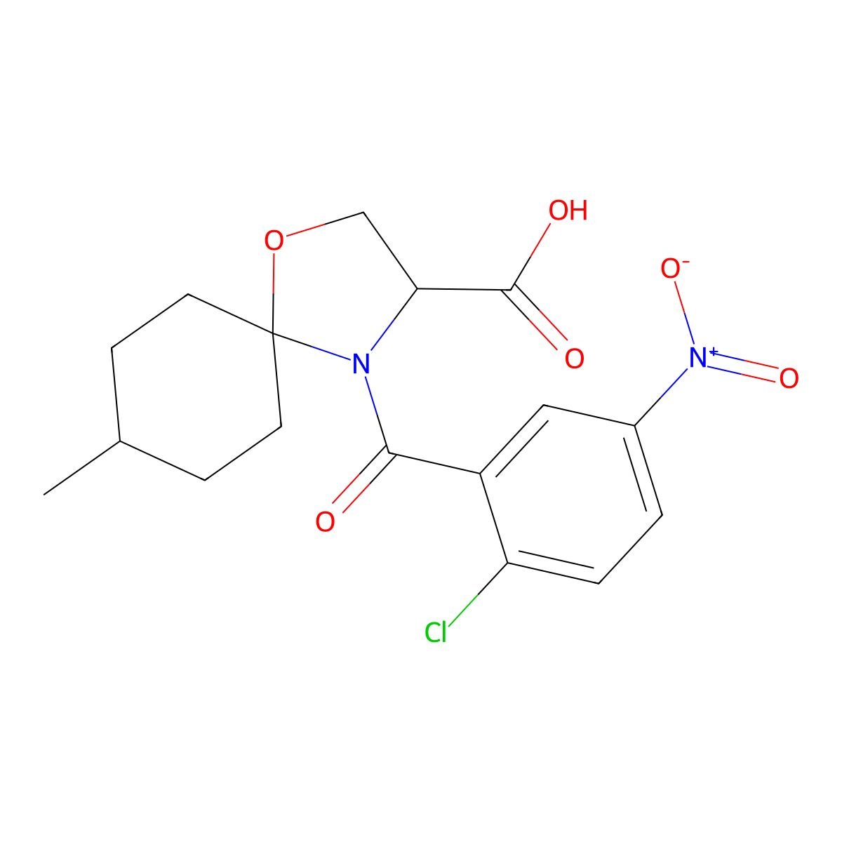 4-(2-Chloro-5-nitrobenzoyl)-8-methyl-1-oxa-4-azaspiro[4.5]decane-3-carboxylic acid molecular structure, CAS 1326814-75-8