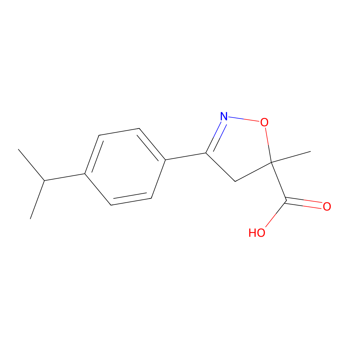 5-Methyl-3-[4-(propan-2-yl)phenyl]-4,5-dihydro-1,2-oxazole-5-carboxylic acid molecular structure, CAS 1326814-76-9