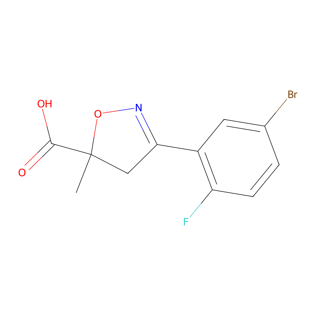 3-(5-Bromo-2-fluorophenyl)-5-methyl-4,5-dihydro-1,2-oxazole-5-carboxylic acid molecular structure, CAS 1326814-80-5