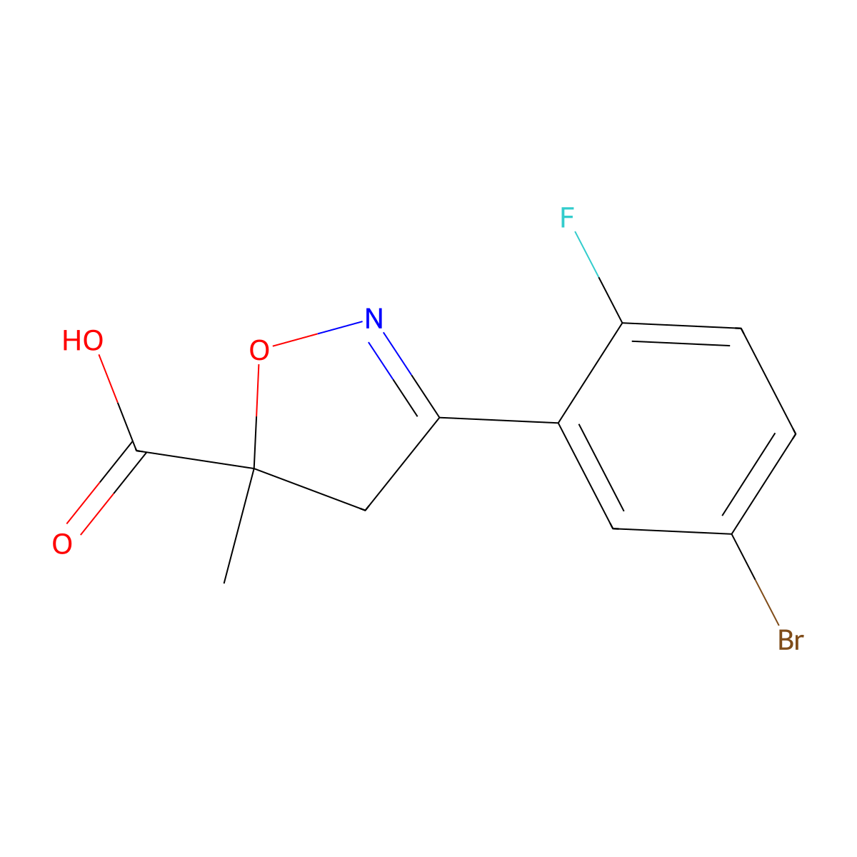 3-(5-Bromo-2-fluorophenyl)-5-methyl-4,5-dihydro-1,2-oxazole-5-carboxylic acid molecular structure, CAS 1326814-80-5