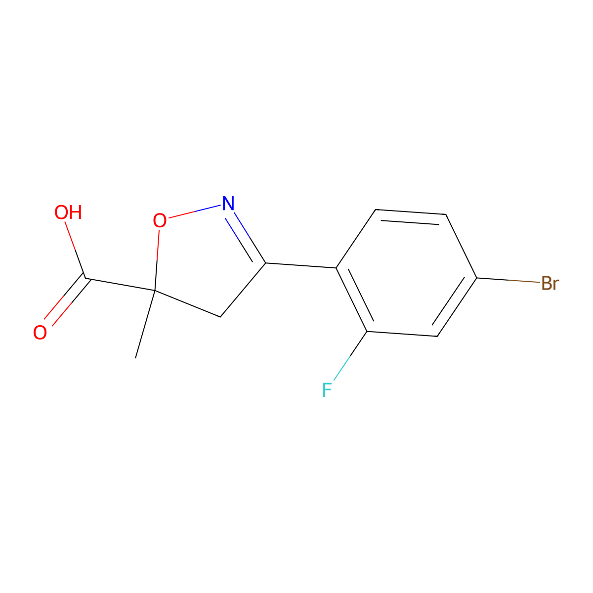 3-(4-Bromo-2-fluorophenyl)-5-methyl-4,5-dihydro-1,2-oxazole-5-carboxylic acid molecular structure, CAS 1326814-83-8