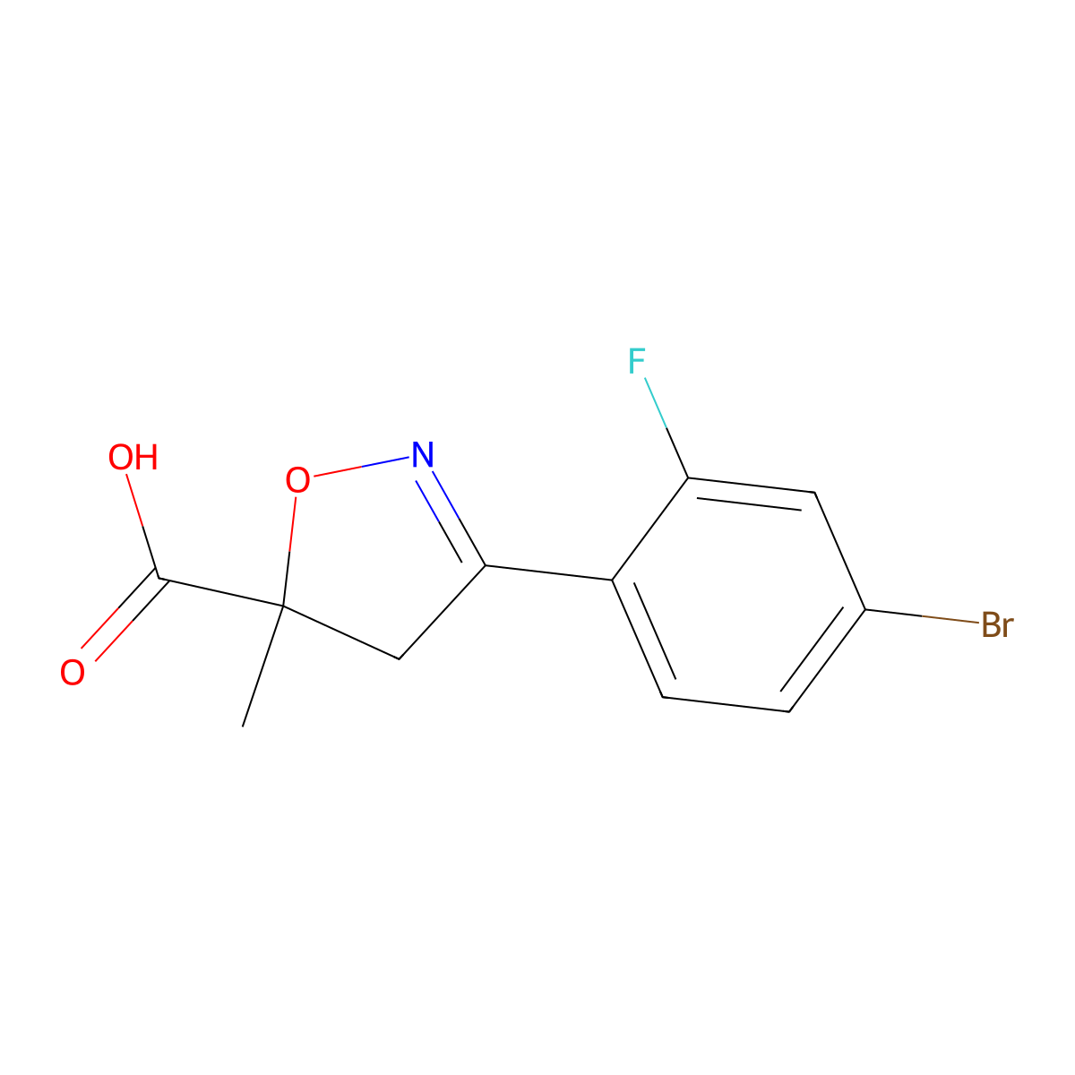 3-(4-Bromo-2-fluorophenyl)-5-methyl-4,5-dihydro-1,2-oxazole-5-carboxylic acid molecular structure, CAS 1326814-83-8