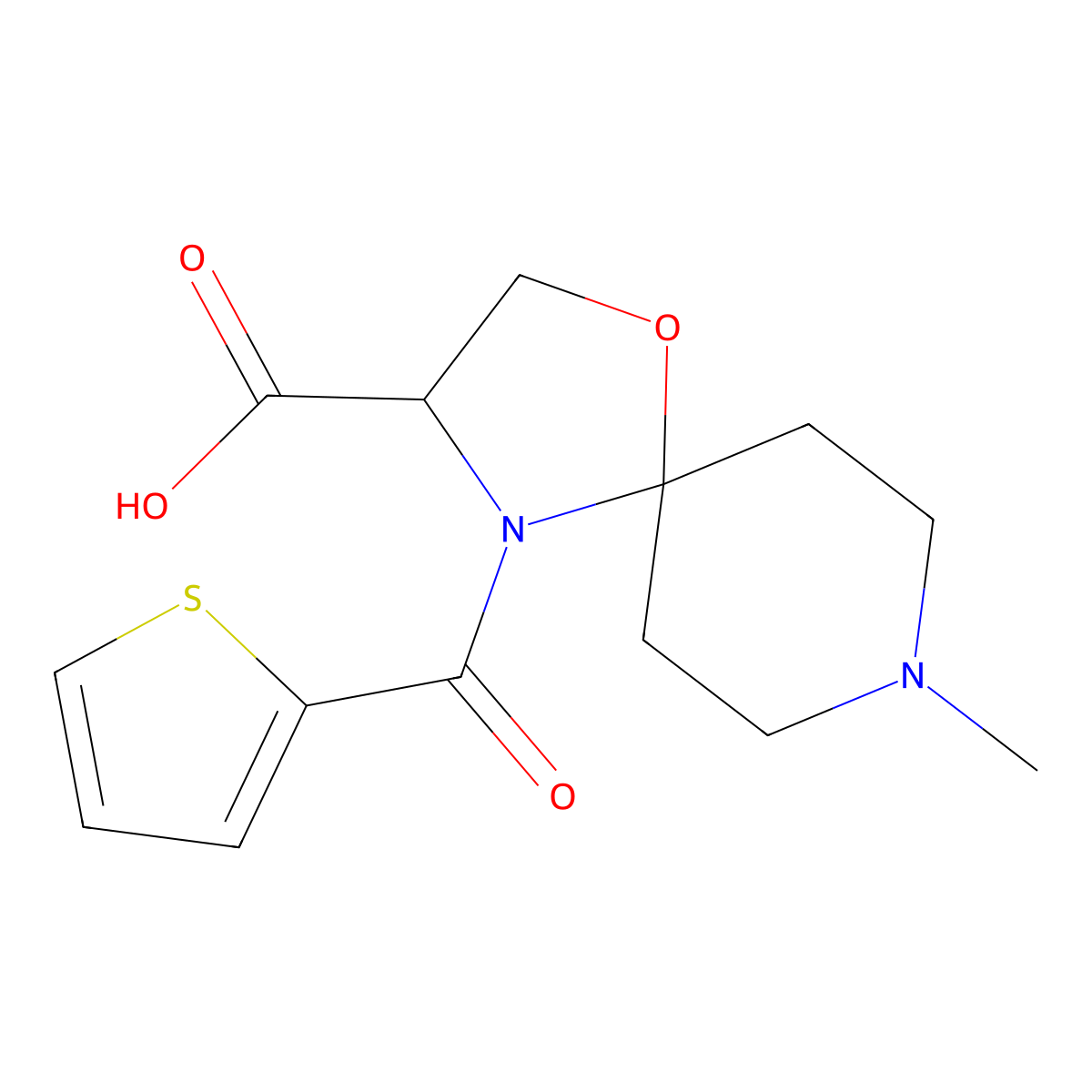8-Methyl-4-(thiophene-2-carbonyl)-1-oxa-4,8-diazaspiro[4.5]decane-3-carboxylic acid molecular structure, CAS 1326814-88-3