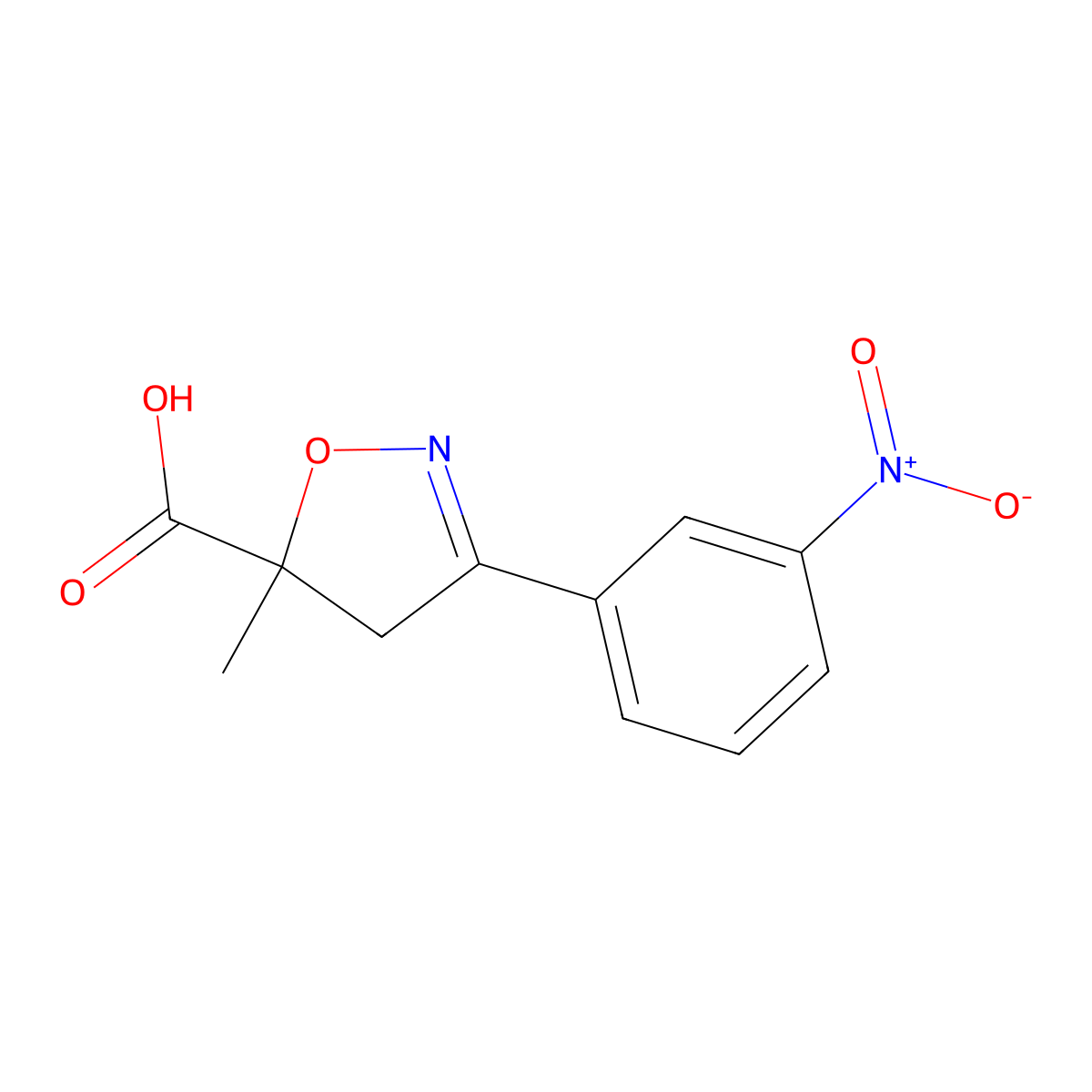 5-Methyl-3-(3-nitrophenyl)-4,5-dihydro-1,2-oxazole-5-carboxylic acid molecular structure, CAS 1326815-05-7