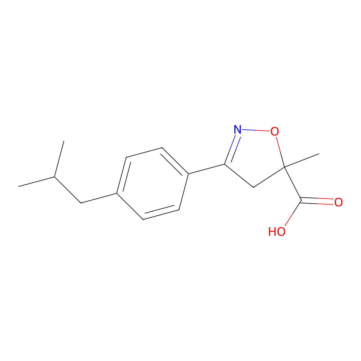 5-Methyl-3-[4-(2-methylpropyl)phenyl]-4,5-dihydro-1,2-oxazole-5-carboxylic acid molecular structure, CAS 1326815-08-0