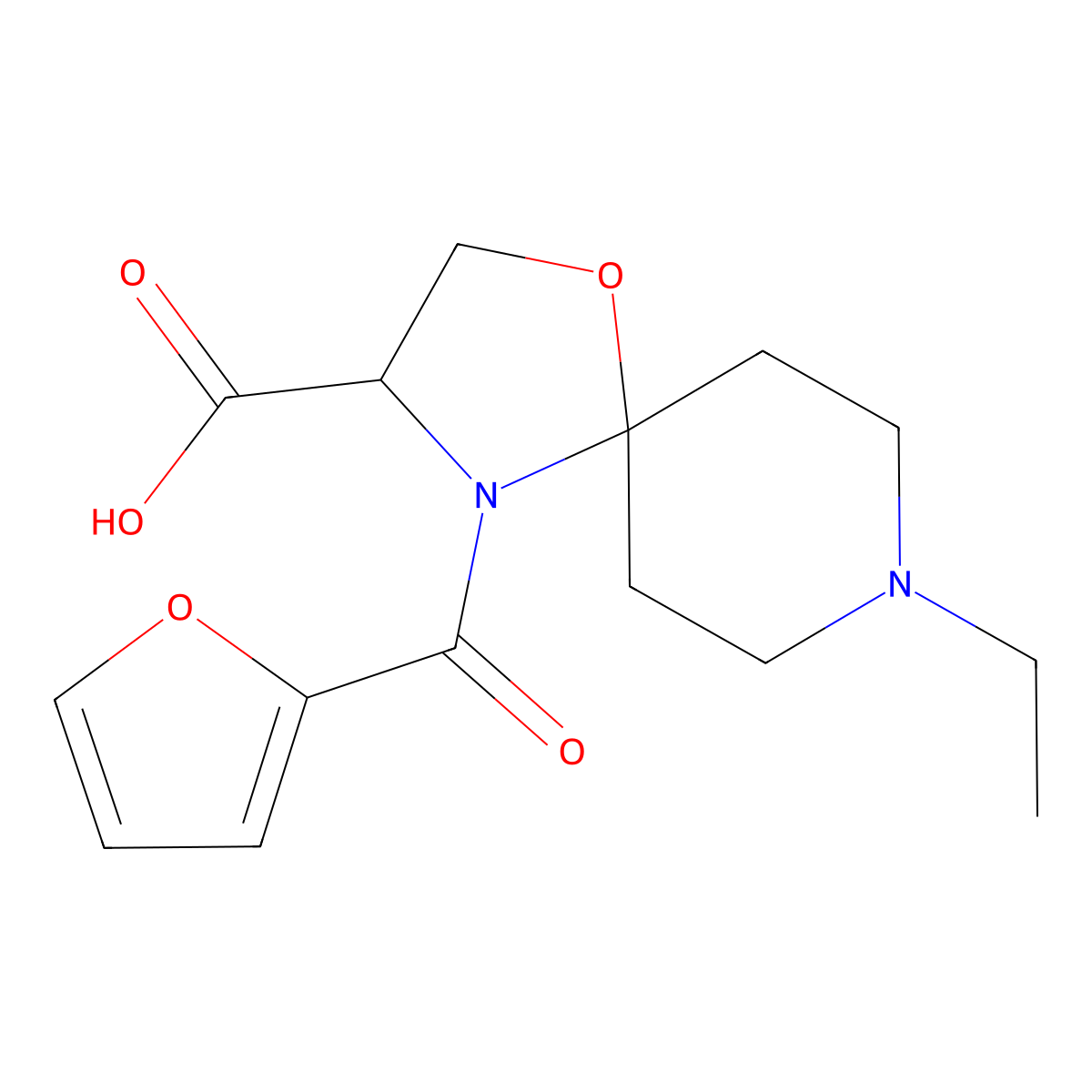 8-Ethyl-4-(furan-2-carbonyl)-1-oxa-4,8-diazaspiro[4.5]decane-3-carboxylic acid molecular structure, CAS 1326815-13-7