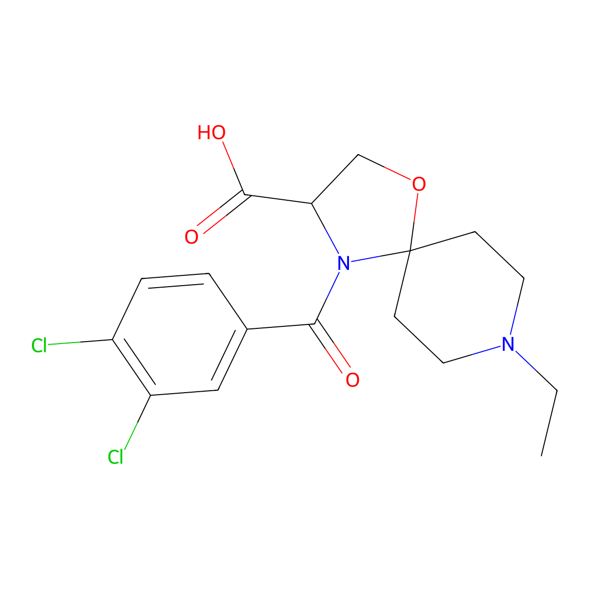 4-(3,4-Dichlorobenzoyl)-8-ethyl-1-oxa-4,8-diazaspiro[4.5]decane-3-carboxylic acid molecular structure, CAS 1326815-15-9