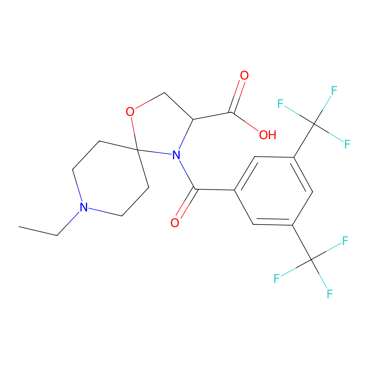 4-[3,5-Bis(trifluoromethyl)benzoyl]-8-ethyl-1-oxa-4,8-diazaspiro[4.5]decane-3-carboxylic acid molecular structure, CAS 1326815-18-2