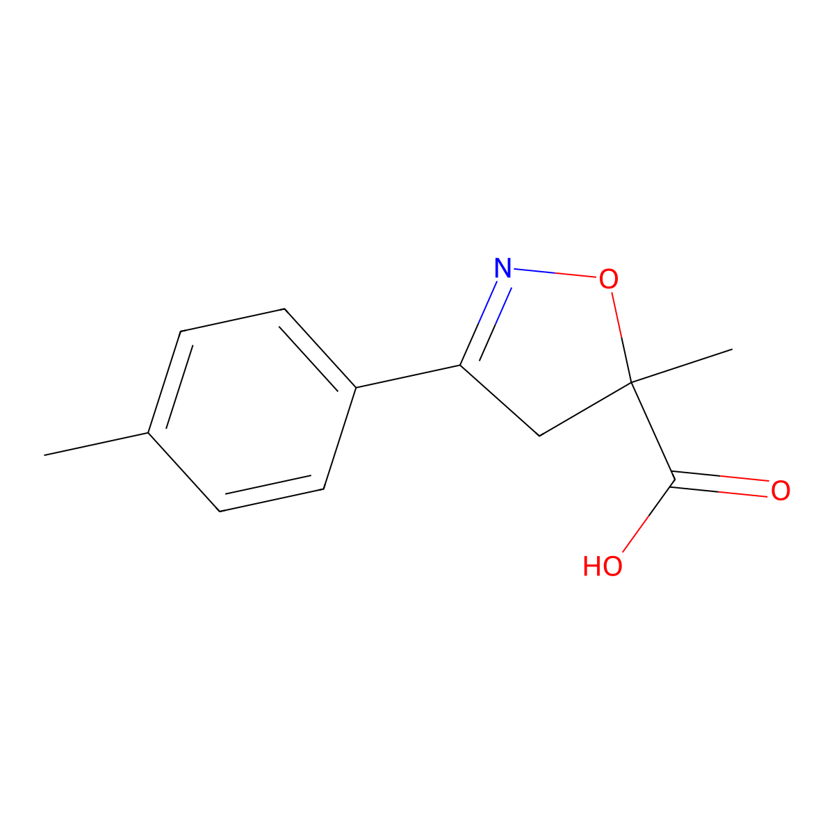 5-Methyl-3-(4-methylphenyl)-4,5-dihydro-1,2-oxazole-5-carboxylic acid molecular structure, CAS 1326815-45-5